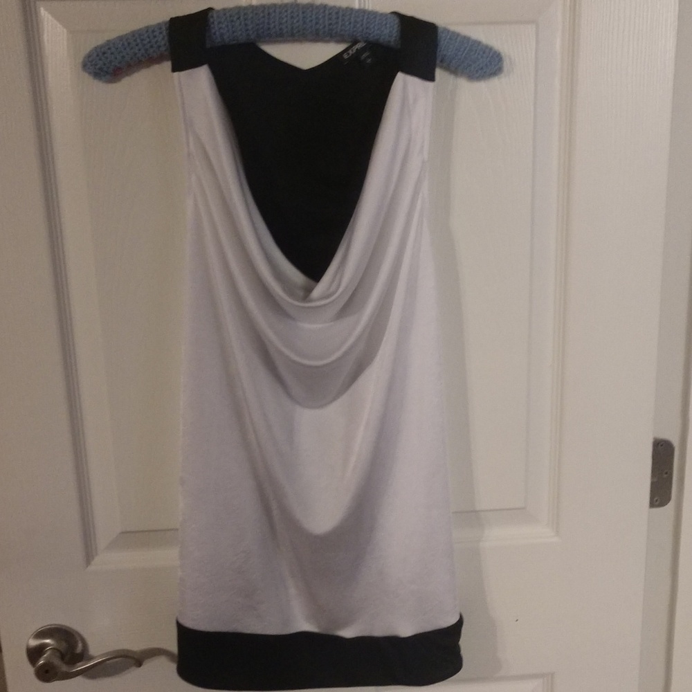 white and black cowl neck racerback blousy tank